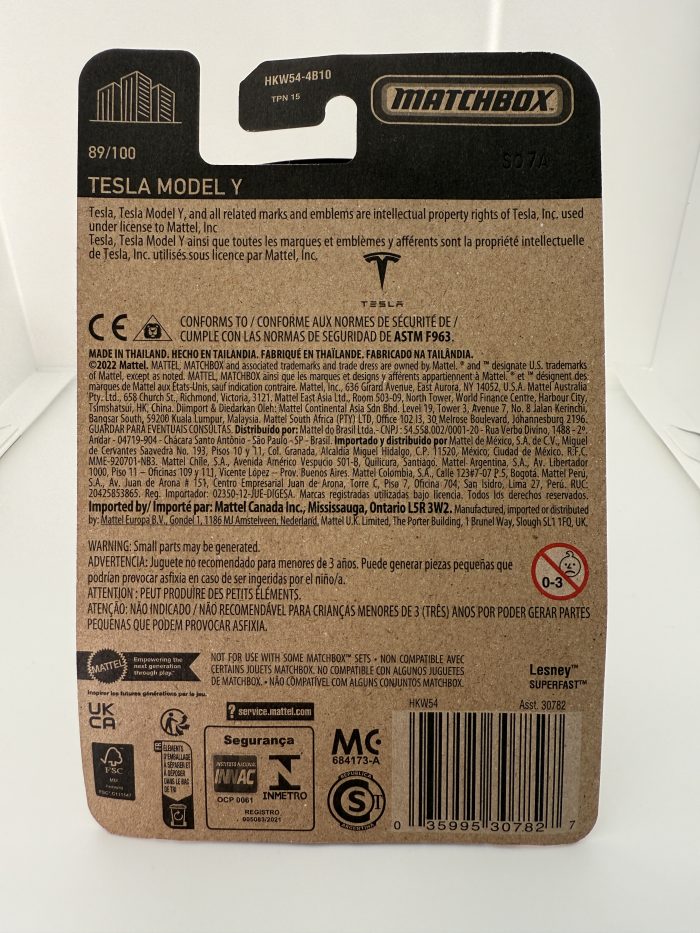 Matchbox Tesla Model Y Long Card 2023 White 89/100 - Image 2