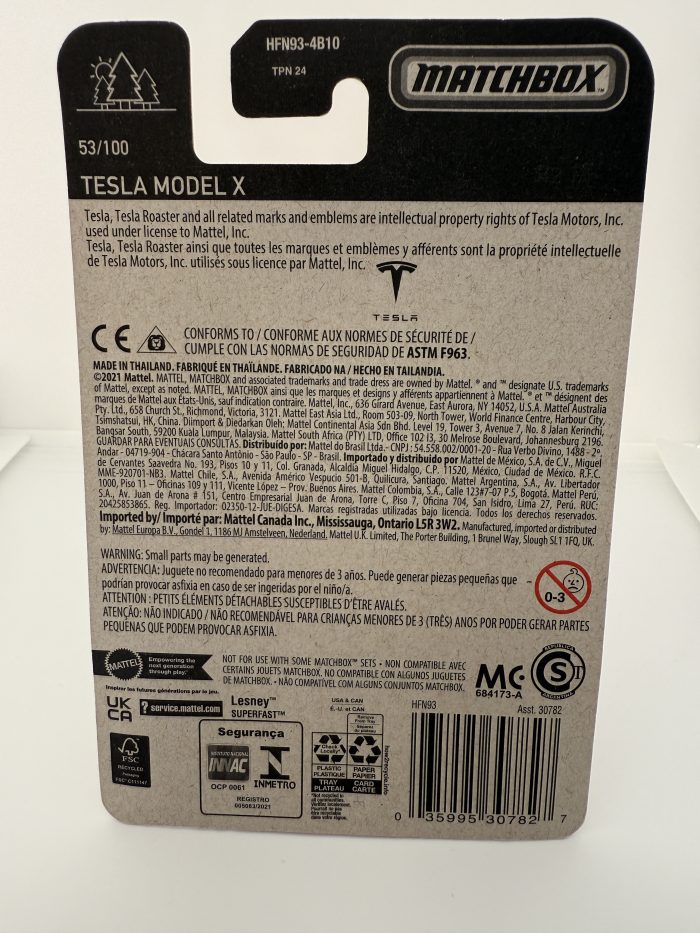 Matchbox Tesla Model X Long Card 2021 Blue 53/100 - Image 2