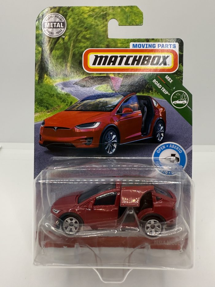 Matchbox Tesla Model X Long Card 2018 Red Moving Parts