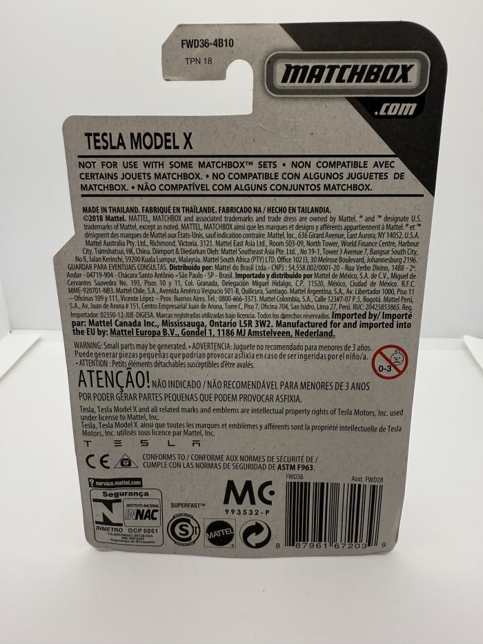 Matchbox Tesla Model X Long Card 2018 Red Moving Parts - Image 2