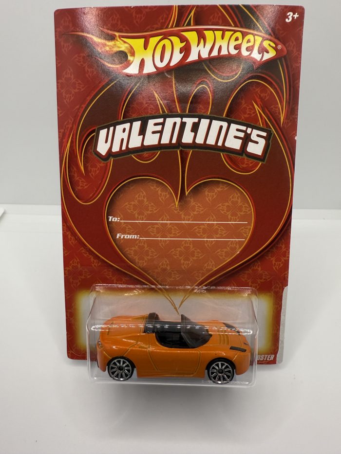 Hot Wheels Tesla Roadster Long Card 2008 Orange Valentine's