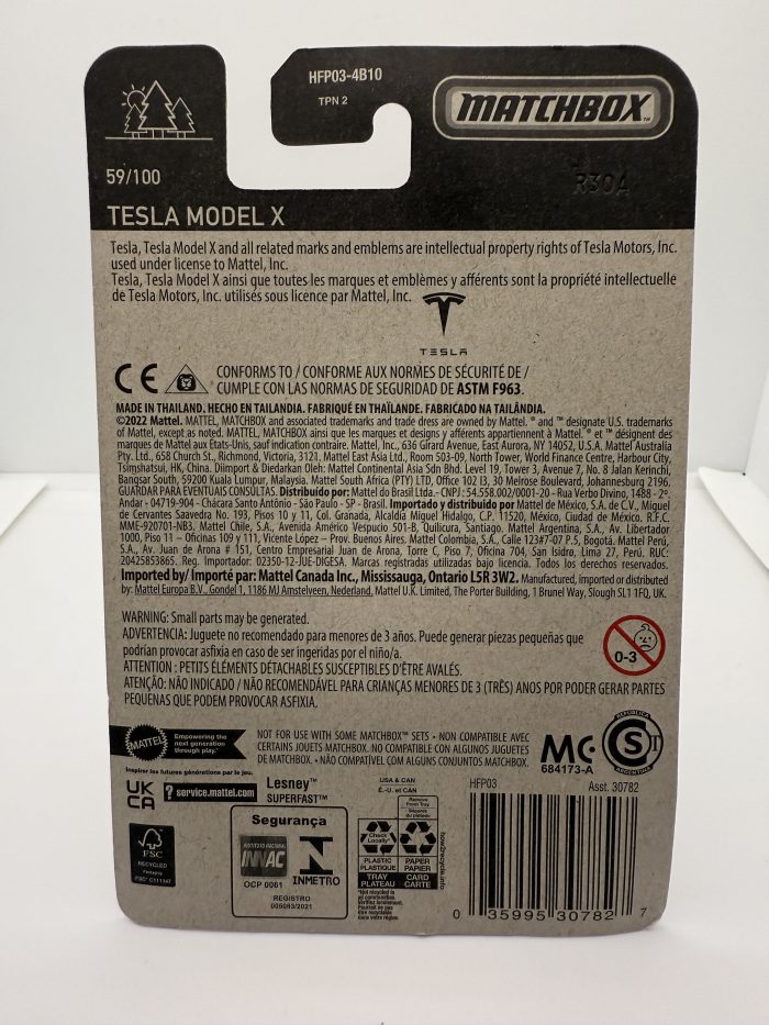 Matchbox Tesla Model X Long Card 2022 White 59/100 - Image 2