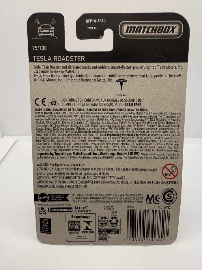 Matchbox Tesla Roadster Long Card 2022 Dark Grey 75/100 - Image 2