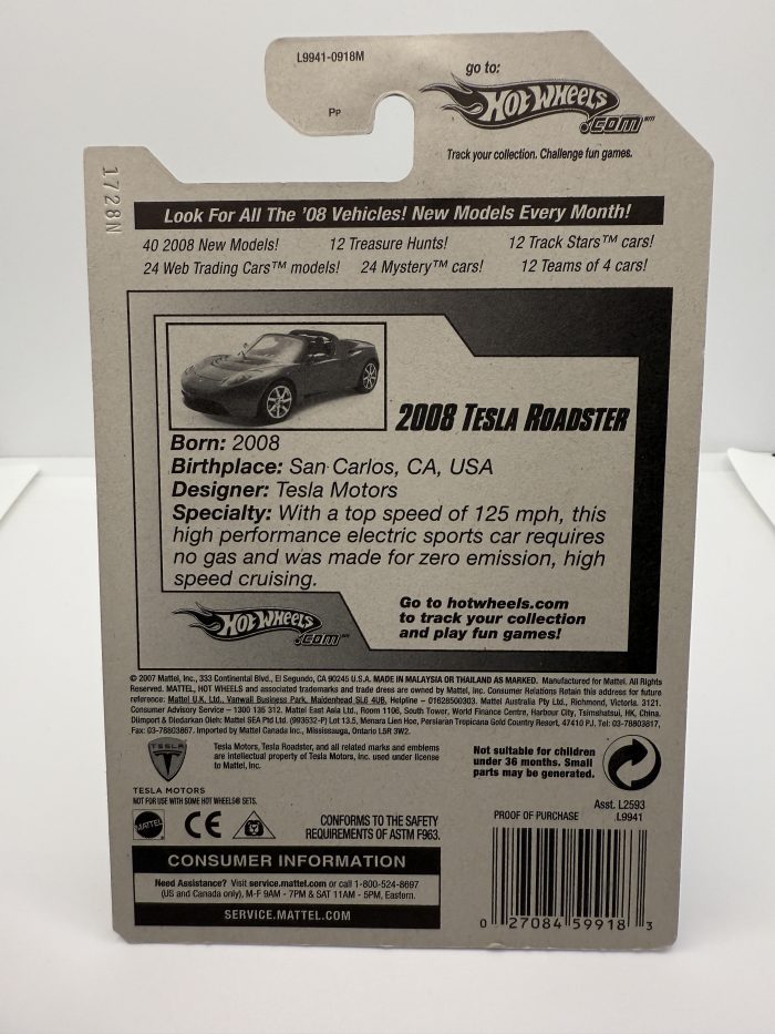 Hot Wheels Tesla Roadster Long Card 2007 Red 26/40 - Image 2