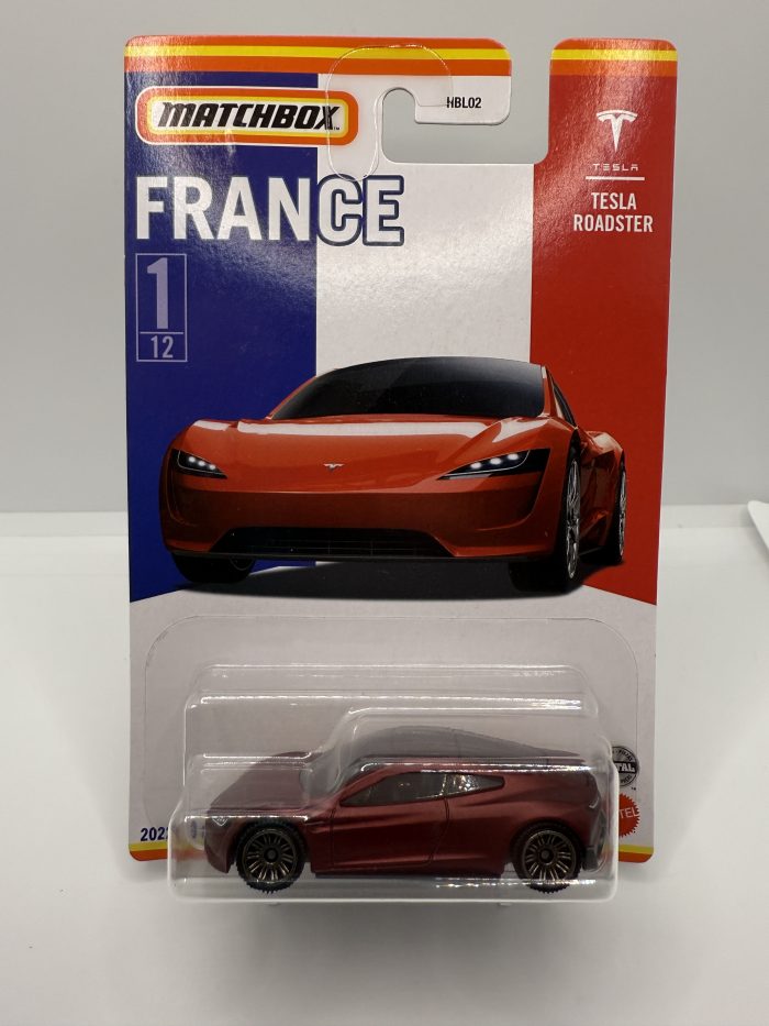 Matchbox Tesla Roadster Long Card 2022 Matte Red "France"