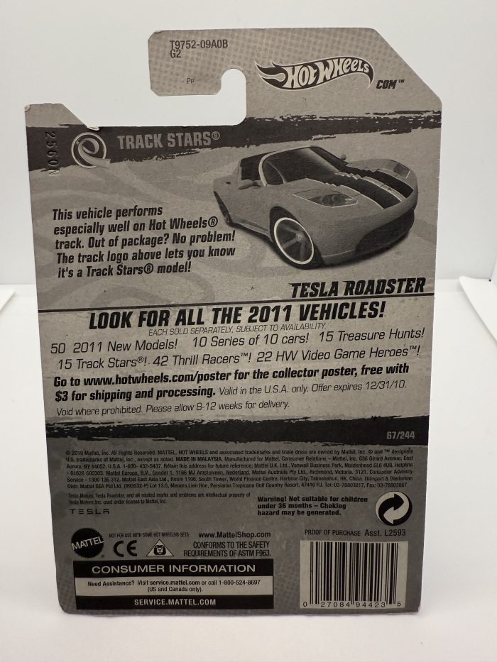 Hot Wheels Tesla Roadster Long Card 2010 Green 67/244 - Image 2