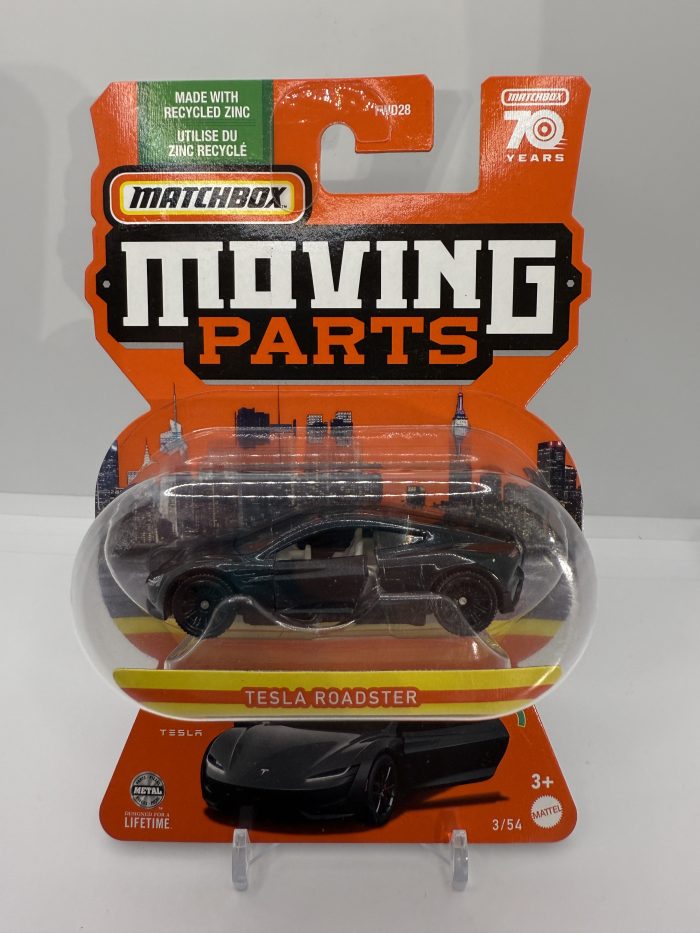 Matchbox Tesla Roadster Long Card 2022 Dark Grey Moving Parts 3/54