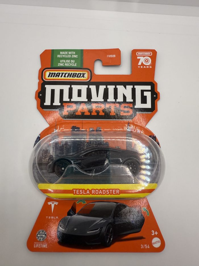 Matchbox Tesla Roadster Long Card 2022 Dark Grey Moving Parts 3/54 - Image 3