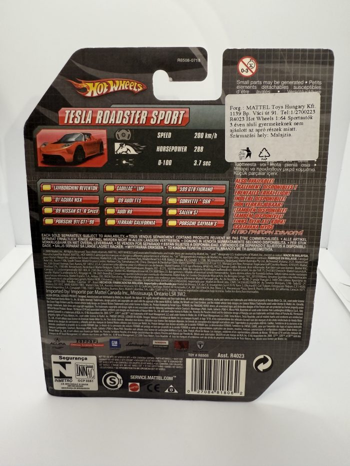Hot Wheels Tesla Roadster Long Card 2009 Orange Speed Machines - Image 2