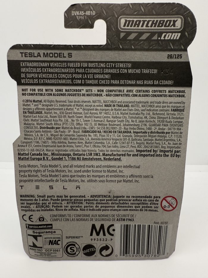 Matchbox Tesla Model S Long Card 2016 White 26/125 - Image 2