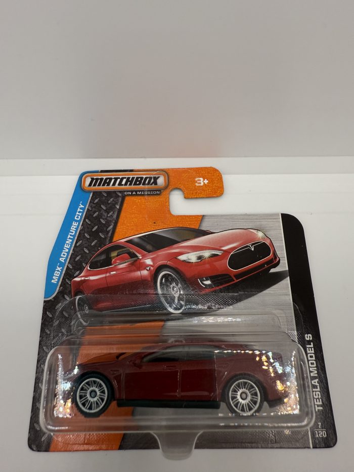 Matchbox Tesla Model S Short Card 2014 Red 7/120 - Image 3