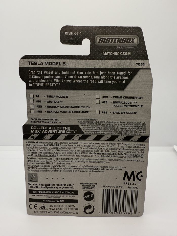 Matchbox Tesla Model S Long Card 2014 Red 7/120 - Image 2