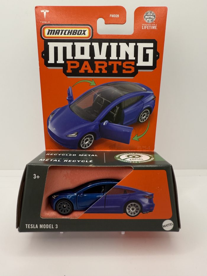 Matchbox Tesla Model 3 Short Card 2023 Blue Moving Parts