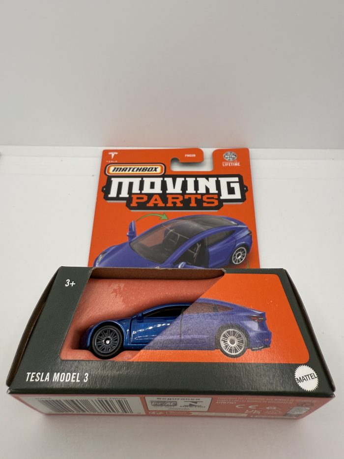 Matchbox Tesla Model 3 Short Card 2023 Blue Moving Parts - Image 3