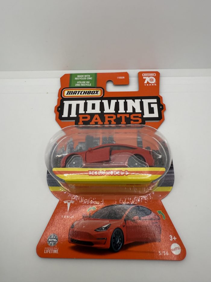 Matchbox Tesla Model 3 Short Card 2023 Red Moving Parts - Image 3