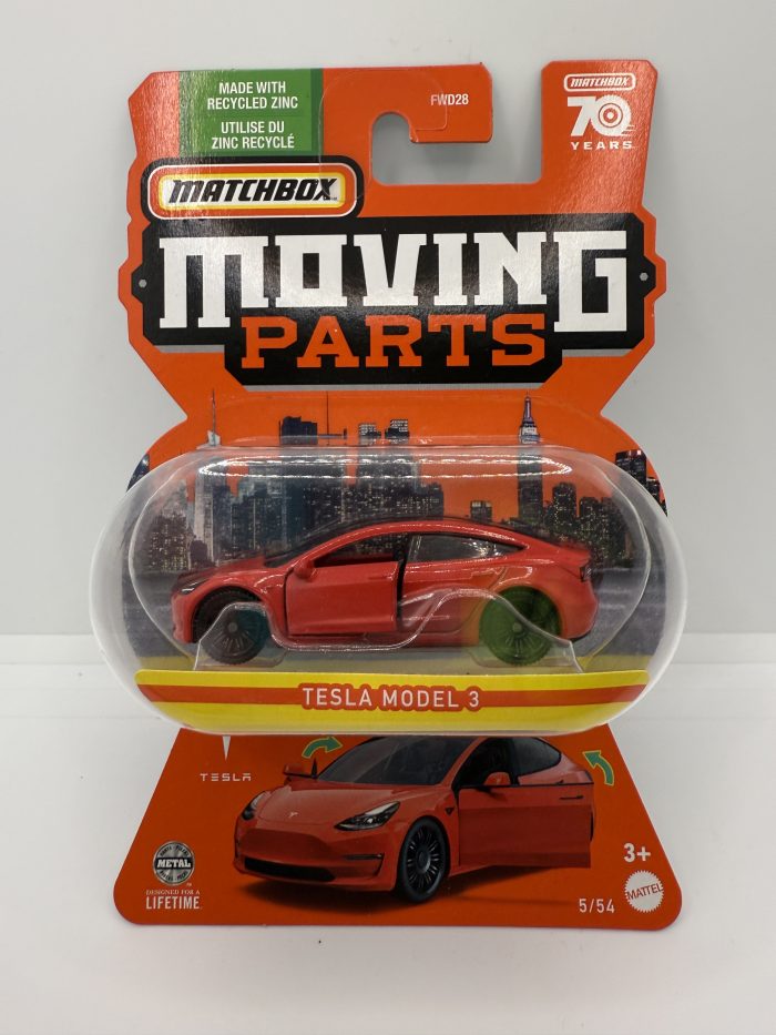 Matchbox Tesla Model 3 Short Card 2023 Red Moving Parts