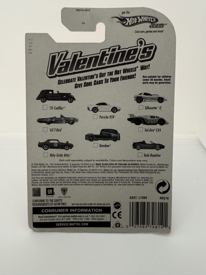 Hot Wheels Tesla Roadster Long Card 2008 Blue Valentine's - Image 2