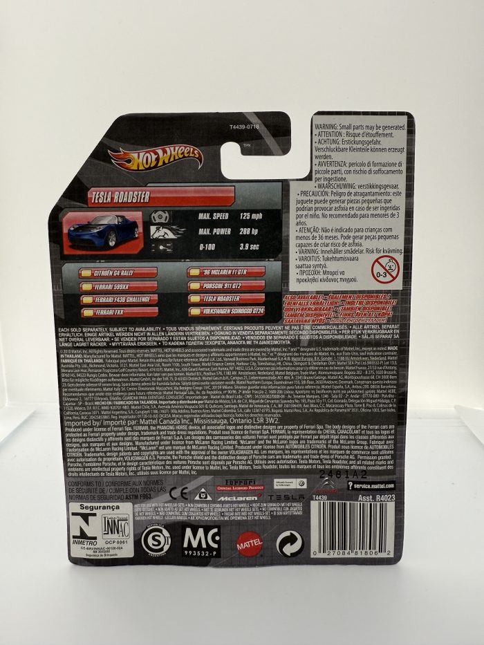 Hot Wheels Tesla Roadster Long Card 2010 Blue Speed Machines (Wheel Version 1.) - Image 2